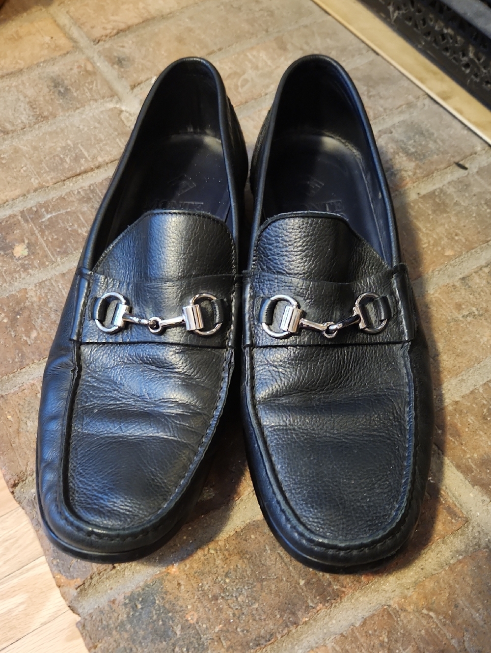Monte Rosso Black Leather Bit Loafers with Silver Hardware Size 10M ITALIAN MADE